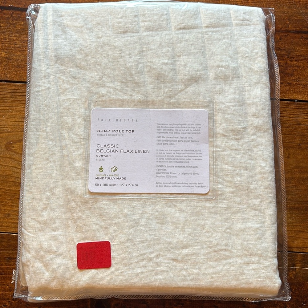 NWT Pottery Barn 3-in-1 Belgian flax Linen drape sheer Curtain 50” x 108”